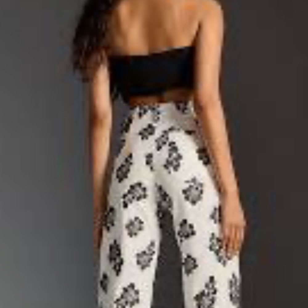🆕 Anthropologie | Mauve The Colette Cropped Embroidered Floral Wide Leg Pants - Picture 5 of 16